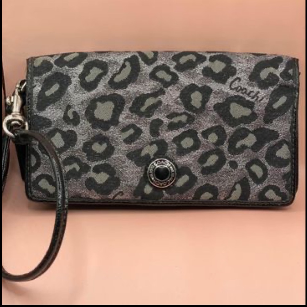 Black and Silver Cheetah print Coach Wristlet